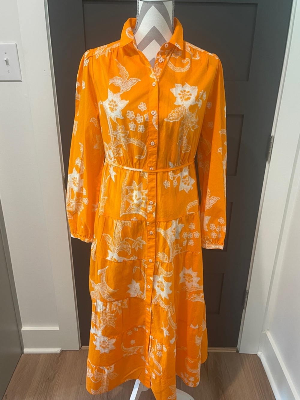 Per Una Cotton Tangerine Floral Cottagecore Button Front Maxi Dress Size 4 - Picture 2 of 8